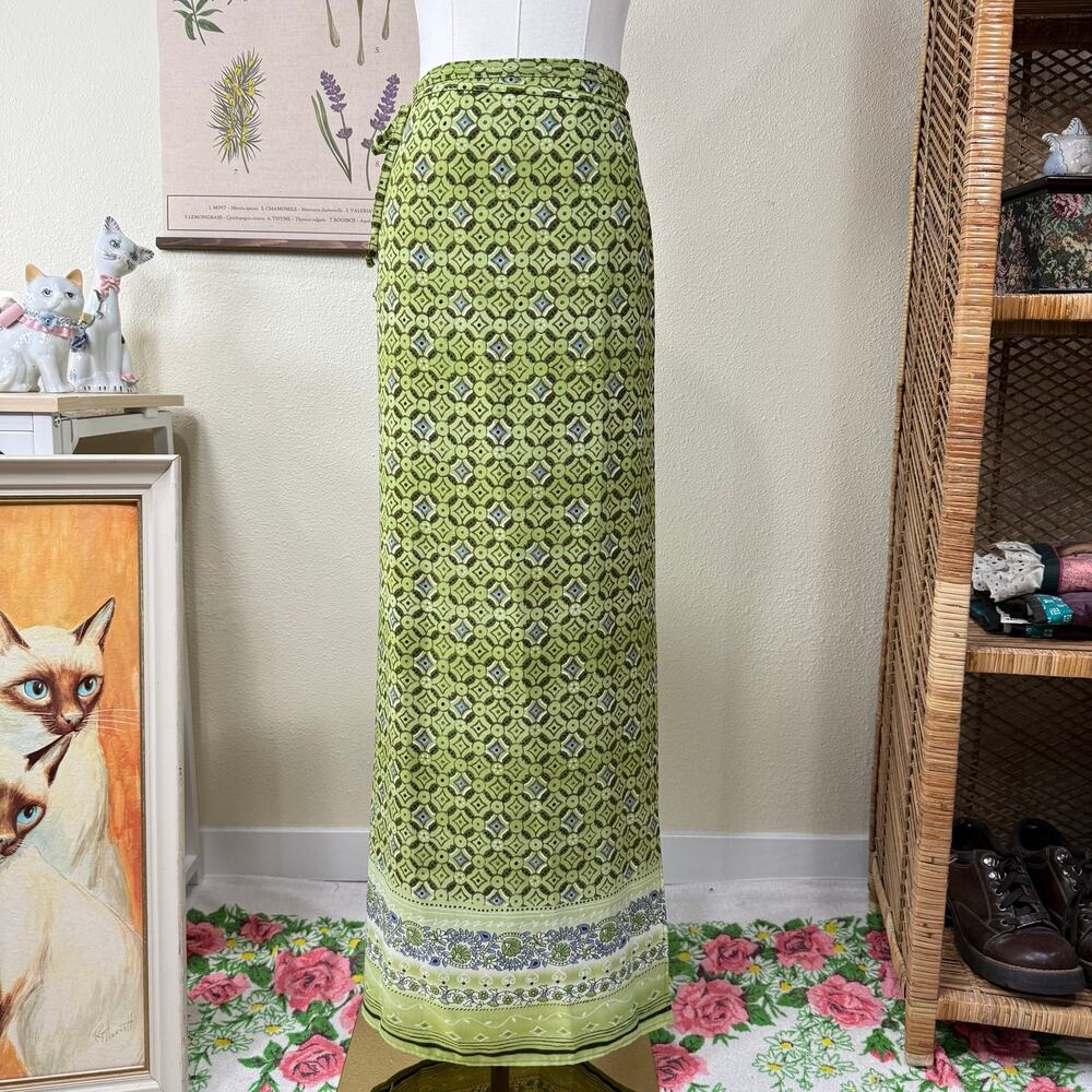 Vintage 90s Y2K Print Wrap Maxi Skirt Boho Hippie Retro Fairy Grunge Forest M